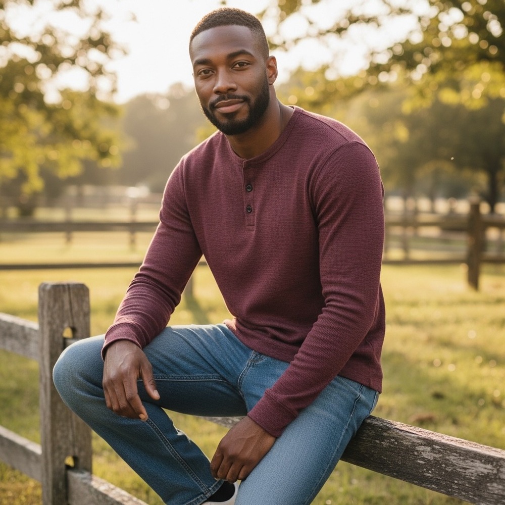 Rustic Souls Mens XL Henley Shirt Burgundy Space‎ Dye Waffle Knit Long Sleeve